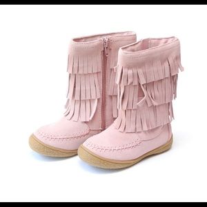 L’Amour pink fringe leather boots. Size 11